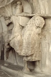 Carving of Khosrow Parviz on his horse Shabdiz with the equipment of a heavy-armoured knight, c.620 AD
