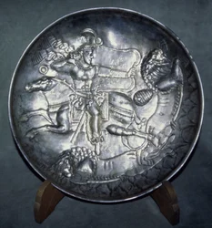 Dish depicting King Ardashir II (r.379-86), from Sari, Mazandaran, c. AD 380