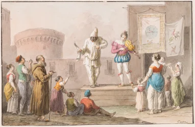 Watercolor; Performers of a Commedia dell