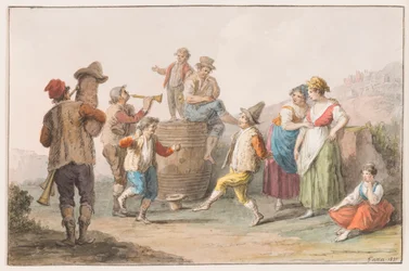 Two Peasants Dancing to the Music of Bagpipe and Horn