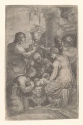 Christ in the Manger with Saints