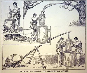 Primitive method of grinding corn