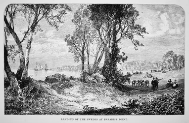 Swedish Settlers Land at Paradise Point on the Delaware River in 1638