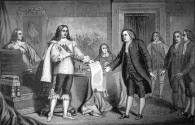 William Penn receives the Charter of Pennsylvania from Charles II of England in 1681