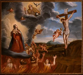 The intercession of Holy Mary for the souls in purgatory. End of the 17th century