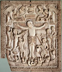 Crucifixion, ivory relief by French school, 9th century