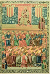 King James I the Conqueror presiding over the Cortes of Lleida in March 1242, from a manuscript of the 
