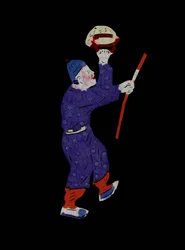 Character of Everyday Life, Carrying a Basket and a Stick. Painted Paper Cutting or 