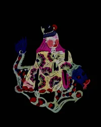 Chinese God Riding a Dragon. Painted Paper Cutting or "Jian Zhi", Chinese Folk Art, Beijing