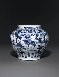Exceptionally rare and important blue and white jar, Guan Yuan Dynasty, mid 14th century