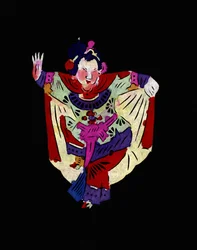 Female Character of the Beijing Opera, Dancer. Painted Paper Cutting or "Jian Zhi", Chinese Folk Art, Beijing