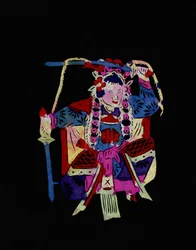 Female Character of the Beijing Opera with Swings. Painted Paper Cutting or 
