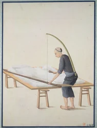 Fluffing cotton, for quilts, c.1800
