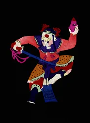 Male Character of the Beijing Opera. Painted Paper Cutting or "Jian Zhi", Chinese Folk Art, Beijing