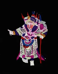 Male Character of the Beijing Opera. Painted Paper Cutting or "Jian Zhi", Chinese Folk Art, Beijing