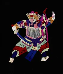 Male character of the Pekin Opera. Painted paper cutting or "Jian Zhi", Chinese folk art, Pekin