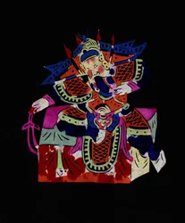 Male Character of the Beijing Opera with Mask. Painted Paper Cutting or 