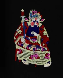 Male Character of the Beijing Opera with Mask. Painted Paper Cutting or "Jian Zhi", Chinese Folk Art, Beijing