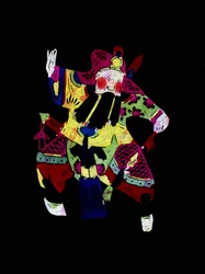 Male character of the Pekin Opera with mask. Painted paper cutting or "Jian Zhi", Chinese folk art, Pekin