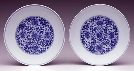 Pair of Saucer Dishes, with Stylised Lotus Flowers, Yongzheng Mark and Period 1723-35