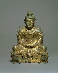 Seated Buddha with flaming shoulders, Chinese Six Dynasties Period, Northern Wei dynasty, 3rd-5th century
