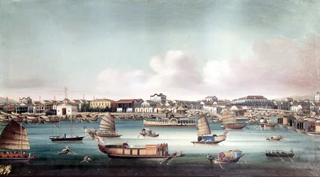 The port of Canton (China) around the middle of the 19th century. Anonymous Chinese painting