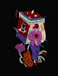 Traditional palanquin with young girl. Painted paper cutting or "Jian Zhi", Chinese folk art, Pekin
