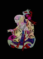 Yaowang Dian, Taoist God of Medicine. Painted Paper Cutting or "Jian Zhi", Chinese Folk Art, Beijing