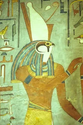 Ancient Egypt, Painting, Horus, falcon headed God, God of the kings, Tomb of Rameses I, Thebes