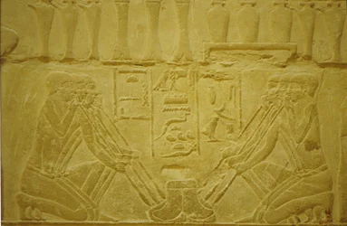 Ancient Egypt, Wall carving, Jewellers smelting gold, Merereuka Mastaba/Tomb, 6th Dynasty, Saqqara, Egypt