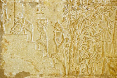 Ancient Egypt, Wall Carving, Tomb of Petosiris, Tuna el Gebel, 300 BC, Carrying Grapes to the Wine Press