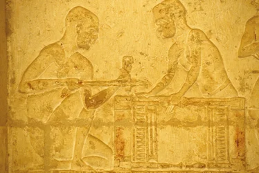 Ancient Egypt, Wall Carving/Painting, Tomb of Petosiris, Tuna el Gebel, 300 BC, Carpenters at Work