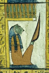 Wall Painting, Lion-Headed God of the Underworld, Tomb of Sennedjem, Thebes, Deir el Medina