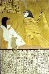 Ancient Egypt, Wall painting, Tomb of Inherkhau, Thebes, Tomb of the Nobles, 20th Dynasty, Inherkhau worshipping the Horus hawk