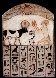 Serapeum Stele (painted limestone). Adoration of the God Apis