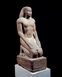 Statue of Nakhthorheb, Chief of Priests, Quartzite Sculpture, 26th Dynasty, Paris, Louvre Museum