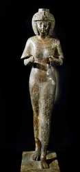 Egyptian antiquity: bronze statue of Queen Karomama, wife of Pharaoh Takelot II. 21st dynasty. Paris, Louvre Museum
