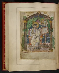 Evangelist portrait of St Matthew from the Æthelstan Gospels (also known as the Coronation Gospels)