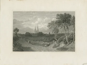 Lichfield Cathedral - West View (distant): engraving, nd [?18th cent]