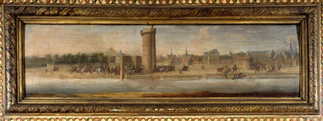 Entrance of Henri IV to Paris: Charles de Cosse Brissac opened the door of the conference to Henri IV - median landscape of one of the large panels of the room - Salon de la Meilleraye