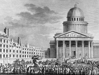 French Revolution: Apotheosis by Jean Jacques Rousseau, his translation to the Pantheon on 11 October 1794. Paris, Library of the Institute of History of Revolution