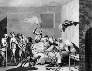 French Revolution: Loiserolles fils saved by his father who took his place in the revolutionary court on 26 July 1794 and perished for him. Paris, Library of the Institute of History of Revolution