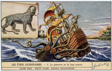 Legendary beings - octopus and sea lion - chromo Liebig color