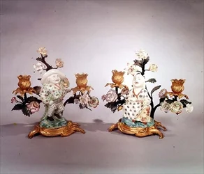 Pair of Mennecy Ormolu Mounted Figures of a Dwarf and a Magot