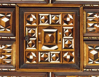 South German marquetry table cabinet