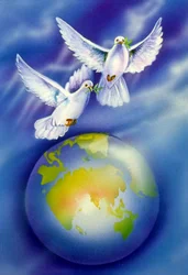 Miniature Painting of Doves, Lovers, Symbol of Peace