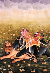 Miniature Painting on Paper, Mughal King Hunting