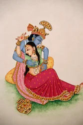 Miniature Painting on Paper Radha Krishna
