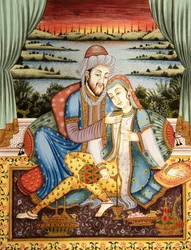 Mughal Emperor with his Wife in Love Scene, India