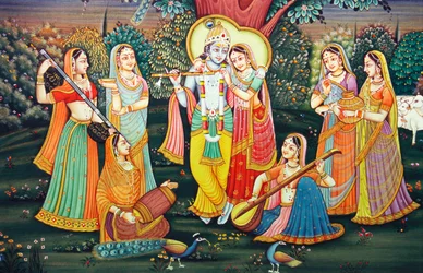 Radha Krishna with Sakhis Enjoy Music